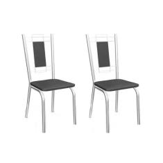 Cadeira Sala De Jantar Florença 2C005 Kit 2 Un Cromado/Courano Preto -