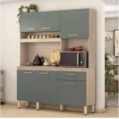 Cozinha Compacta 6 Portas 1 Gaveta 1,60 cm  Alamo  Avena / Menta  Demobile 