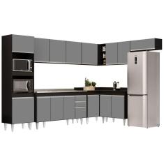 Armário De Cozinha Modulada De Canto 8 Peças Cp09 Balcão Com Pia Inox Preto/cinza - Lumil