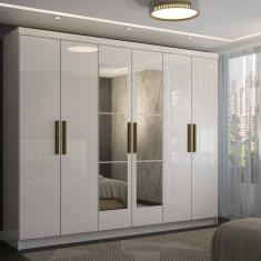 Guarda-Roupa Casal Odisseia 6 Portas 2 Gavetas com Espelho Branco - Panorama Móveis