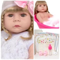 Boneca Reborn Grande Loira Cabelo Comprido Pode Dar Banho - Cegonha Re