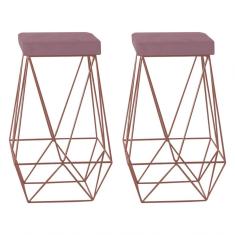Kit 2 Banquetas Kathy Base Bronze Veludo Rosê Gran Belo