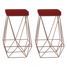 Kit 2 Banquetas Kathy Base Bronze Veludo Vermelho Gran Belo