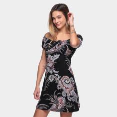 Vestido Água Viva Curto Ombro A Ombro Floral, Preto, Off white, P