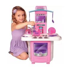Cozinha Infantil Menina Completa Fogão Forno E Pia Com Água