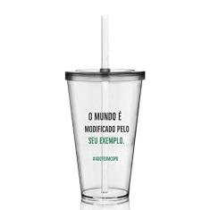 Copo Com Tampa e Canudo branco Exemplo Verde