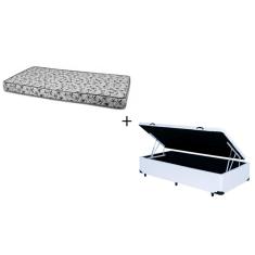 Cama Box Baú Solteiro 88 Tecido Sintético Branco Com Colchão Nápoles Espuma D33 55x88x188