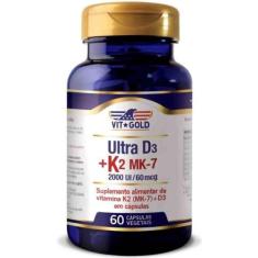 Ultra D3 + K2 Mk7, 60 Mcg, 60 Cápsulas, Vitgold