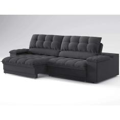 sofá 3 lugares retrátil e reclinável helen com usb e porta-copos linho grafite 210 cm