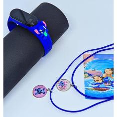 Kit Relógio Infantil Digital Led Prova água 3D Disney Lilo e Stitch Rosa azul + Conjunto 2 Colares Best Friends Amizade
