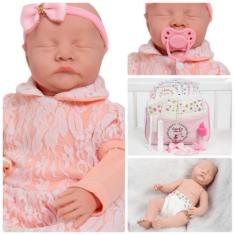 Boneca Tipo Reborn Carequinha Olhos Fechados Pode Dar Banho - Cegonha 