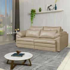 Sofá Decorativo Piece Bipartido Retrátil Sala de Estar 175cm Couro Bege G58 - Gran Belo