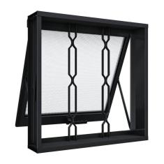 Janela De Aço Maxim-ar Com Grade Mosaico 60x60cm Aço Pronto Riobras Preto