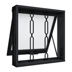 Janela De Aço Maxim-ar Com Grade Mosaico 50x50cm Aço Pronto Riobras Preto