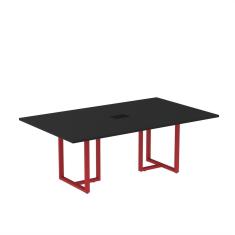 Mesa De Reunião Retangular Com Power Box 200x90cm Mr2000p25tub Preto/vermelho