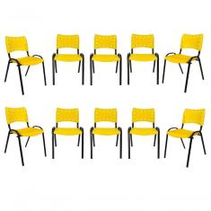 Kit 10 Cadeiras Iso Para Escola Escritório Comércio Amarela Base Preta