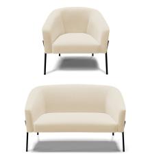 Sofá Namoradeira E Poltrona Pé De Ferro Preto Stella Linho D03 - D'rossi Cor A19 Bege