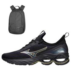 Kit 1 Tênis Mizuno Wave Invictus 4 e 1 Mochila Fun New, Preto, 39