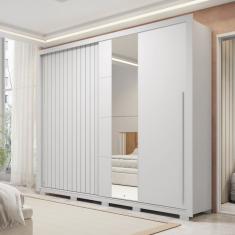 Guarda-roupa Casal Ripado com Espelhos 2 Portas e 4 Gavetas Suburban Gold Espresso Móveis Branco
