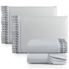 Jogo de Lençol Lese Percal 180 Fios Padrão 4 Peças Barato - Cinza - 10