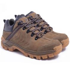 Tênis Adventure San Diego de Couro Premium cor Marrom Claro, Bege, Mas