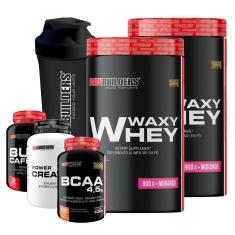 Kit 2x Whey Waxy Whey 900g + BCAA 100g + Creatina 100g + Cafeína 60 cáps + Coq - Bodybuilders-Unissex
