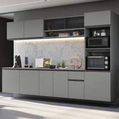 Armário De Cozinha Completa Suspenso 300cm Cinza