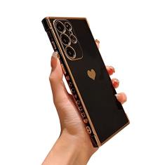 phylla Capa de telefone projetada para Samsung Galaxy S24 Ultra 6,8 polegadas 5G, capa de luxo com estampa pequena lateral de coração de amor, proteção total para câmera, silicone macio, à prova de