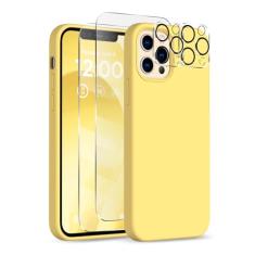 COFFKER Capa para iPhone 12 Pro Max, [2 protetores de câmera + 2 protetores de tela], capa protetora de silicone à prova de choque, capa de telefone com forro de microfibra para iPhone 12 Pro Max de