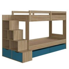 Beliche Infantil com Escada, Nicho e Gavetas Aveiro com Azul