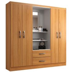 Guarda Roupa Capelinha Evidencia Solteiro com Espelho 4 Portas 2 Gavetas Cor Cinamomo