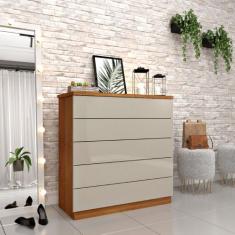 Cômoda Premium MDF Com 5 Gavetas Tcil, Cinamomo/ Off White