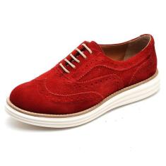 Sapato Social Feminino Top Franca Shoes Oxford Camurça Vermelha, 35