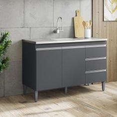 Balcão Gabinete de Pia sem Tampo 120cm 2 Portas 3 Gavetas Andréia Cinz