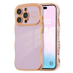 ZTOFERA Capa para iPhone 14 Pro de 6,1 polegadas, linda capa ondulada encaracolada com estampa de coração de amor, borda banhada de luxo, proteção total para câmera, à prova de choque, para mulheres e