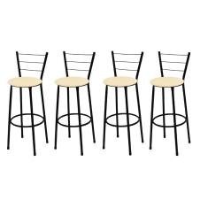 Kit 4 Banquetas Preta Alta com Assento Bege Fortmix