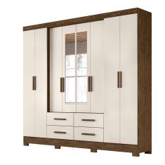 Guarda Roupa 8 Portas com Espelho San Lorenzo Plus Castanho Wood Baunilha 941391 Moval