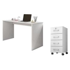 Mesa Para Computador E Gaveteiro Gávea Com Chave 4 Gavetas Branco Fosc