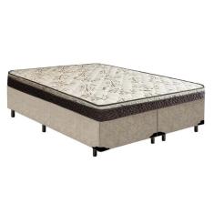 Cama Box Queen Bipartido Suede + Colchão Elegance Ortopédico Espuma D33 Extra Firme 158x198x63 Bege