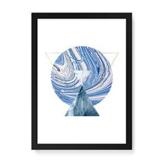 Arte Maníacos Quadro Decorativo Geométrico Círculo Mesclado Azul - 23x16,25cm (Moldura caixa em laca preta)