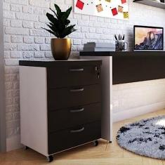 Gaveteiro Volante com 4 Gavetas Bramov Móveis Branco/Preto