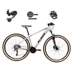 Bicicleta Aro 29 Ksw Xlt Câmbio Traseiro Shimano Deore e Altus 27v Freio Hidráulico Garfo Com Trava Pneu Faixa Bege - Prata\Preto