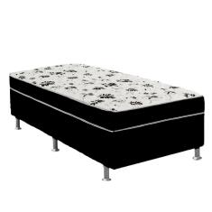 Cama Box Solteiro Suede Preto + Colchão Solteiro Suede Preto Orto Molas Ensacada 88x188x55