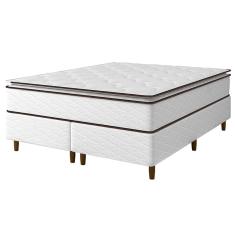 Cama Box Queen Size Umaflex New Itália com Molas Ensacadas e Pillow Top D26 - 63x158x198cm - Branco/Marrom	