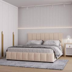 Cama com Cabeceira Queen Estofada Uvaia CabeCasa MadeiraMadeira Bege
