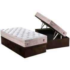 Cama Box Baú Solteiro: Colchão Molas Ensacadas Plumatex MasterPocket Miami + Base CRC Suede Brown(88x188)