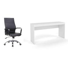 conjunto de mesa marselha branca com cadeira de escritório diretor giratória cleaner preta