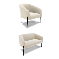 Sofá Namoradeira e Poltrona Pé Ferro Preto Stella Bouclê Bege D03 - D`Rossi