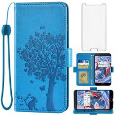 Asuwish Capa carteira compatível com OnePlus 3 3T A3000 e protetor de tela de vidro temperado flip alça de pulso porta-cartão capa de celular para OnePlus3 OnePlus3T 1 One Plus T 1plus T3 1+ 1+3T 1+3