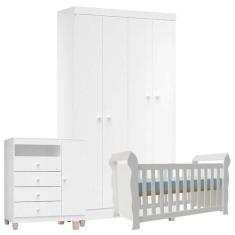 Quarto de Bebê 4 Portas Ternura Baby com Berço Lara Branco Brilho - In